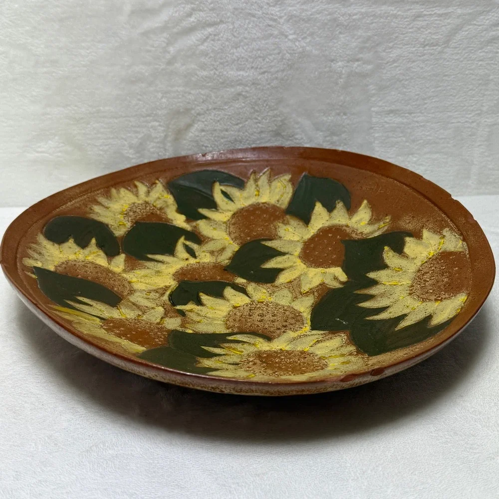 Eclectic Signed Studio Pottery Terracotta‎ Sunflower Bowl Planter Rustic **